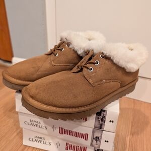 Warm Tan Kids Slippers with Faux Fur by [Brand]